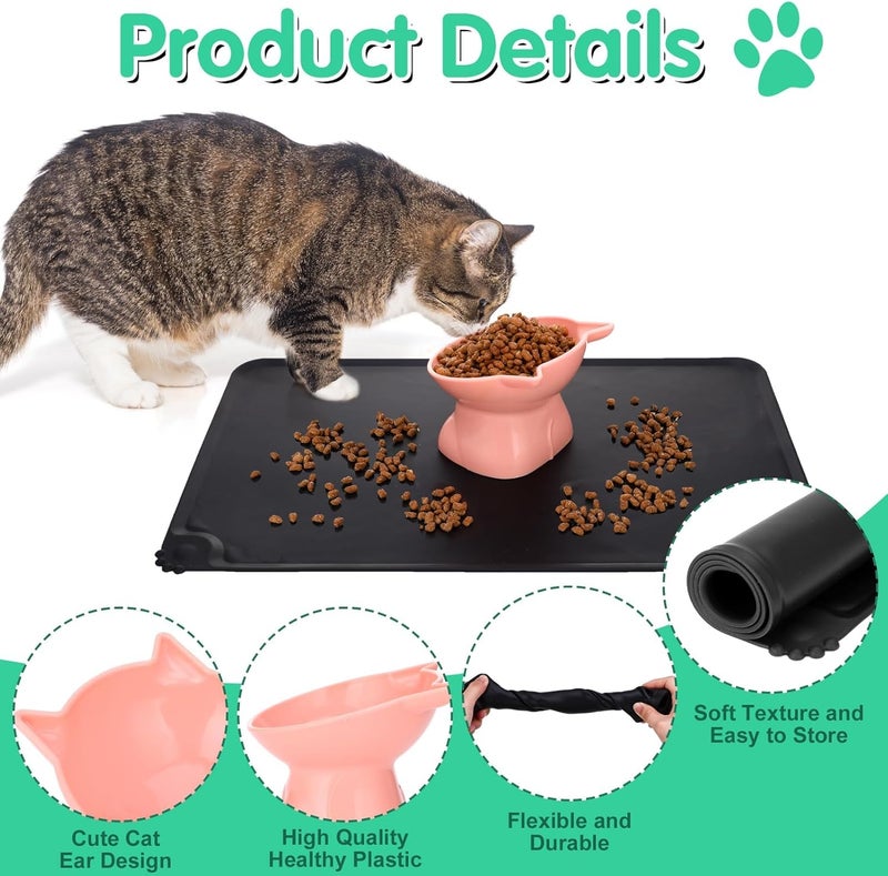 Hoemwarm 3 Pcs Elevated Cat Bowls 15° Raised Cat Food Bowl with Silicone Pet Food Mat Anti Vomiting Cats Dishes Pet Food and Water Bowls for Indoor Cats and Small Dogs(3 Colors) - Image 3